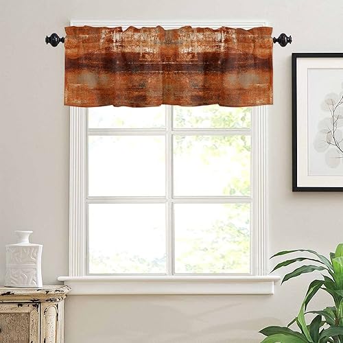 Miniatura 3 de Cenefa de cortina para decoración de ventana de cocina, pintura al óleo retro geométrica naranja caramelo arte abstracto 54 x 18 pulgadas, cortinas