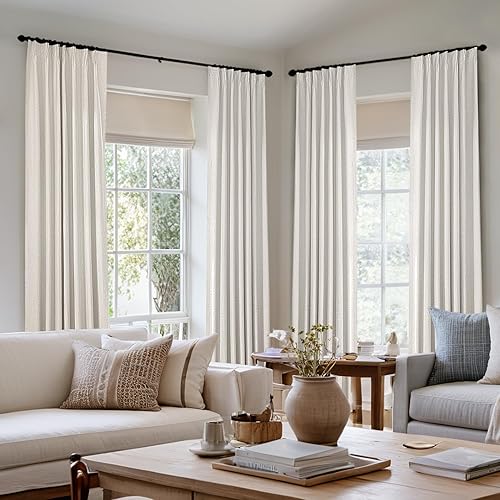 MIULEE Natural Pinch Pleated 100% Blackout Linen Curtains 90 Inch Length 2 Panels Set, Pleat Curtains with Pin Hooks, Black Out Light Blocking Room Darkening Drapes for Bedroom Living Room Window