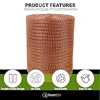 Vista 2 de QueenBird Copper Mesh Rodent Control – 5" x 30 ft Roll – 100% Pure Copper for Hole Blocking, Distilling & DIY – Includes Scissors & Tool