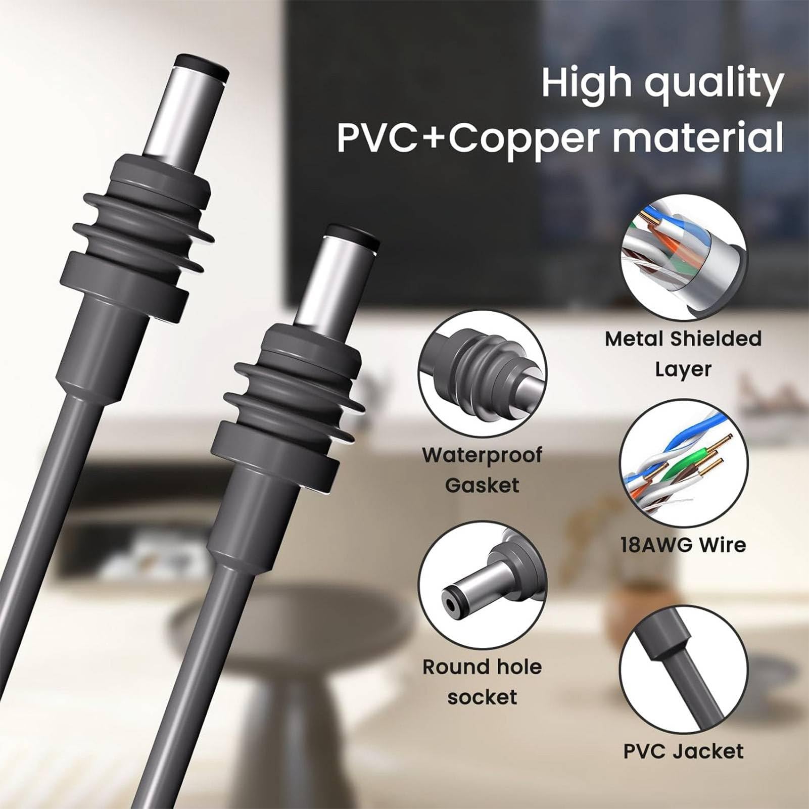 Kabel Przedłużający Zasilanie DC, 18AWG IP68 Wodoodporność o Długości 22,8 M dla Mini Anteny Satelitarnej Użytkowania na Zewnątrz