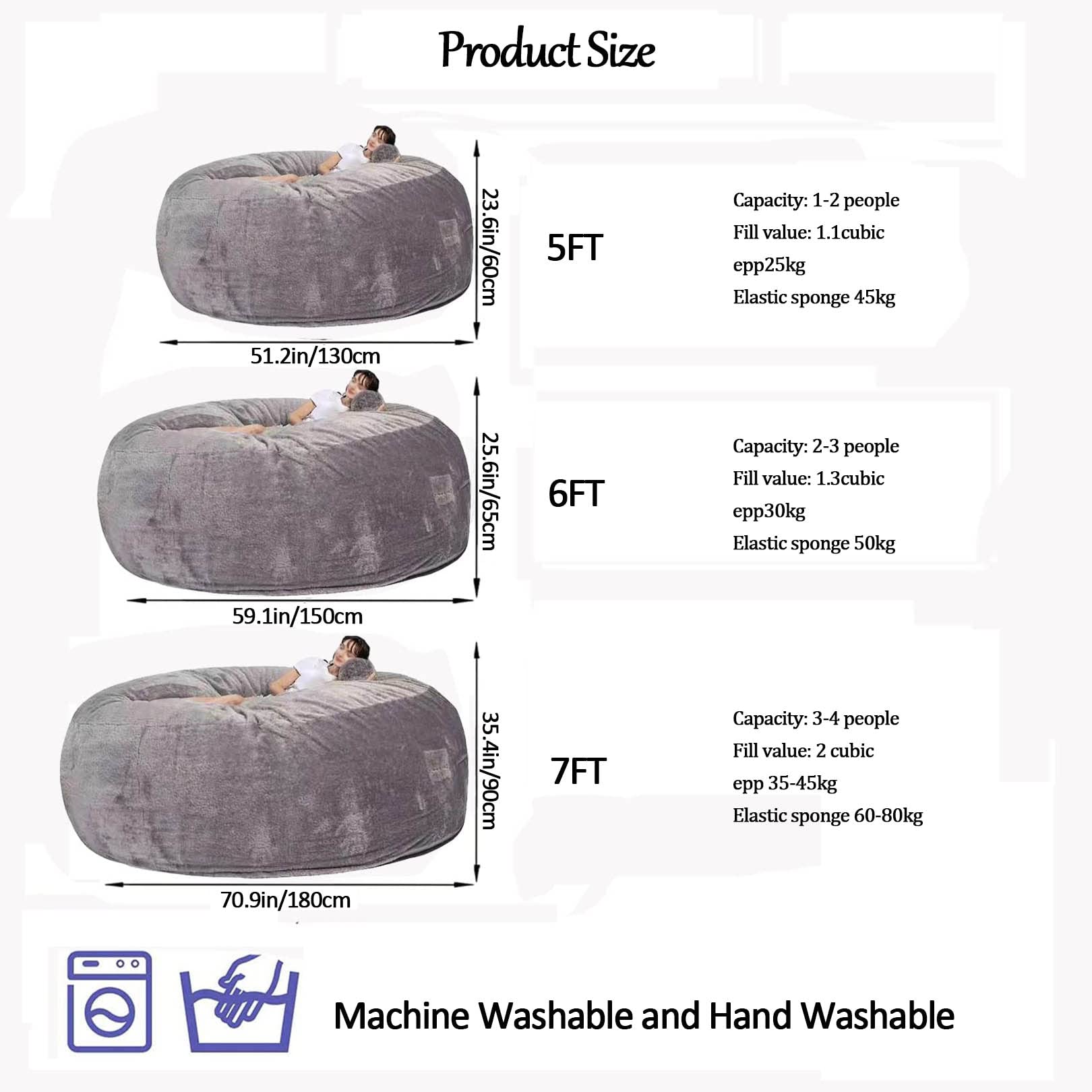 Riesiger Sitzsack-Sessel aus Kunstfell, waschbar, Jumbo-Sitzsack, Memory-Schaum-Möbel