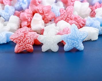 Bubblefast! Brand FunPak MiniPack Plant Based Biodegradable Packing Peanuts, 0.60 cu ft Bag, Compostable RWB Stars