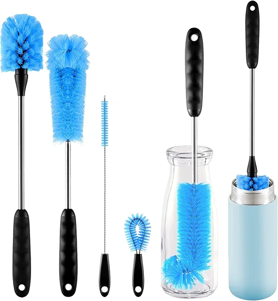 4 Pack Bottle Brush Cleaning Set,Multi-Function Long Handle Bottle Cleaner for Glasswares, Travel Coffee Mugs, Narrow Cup,Straw Cleaning Brush,Food Jars, Sinks, Cup Cover Supplies