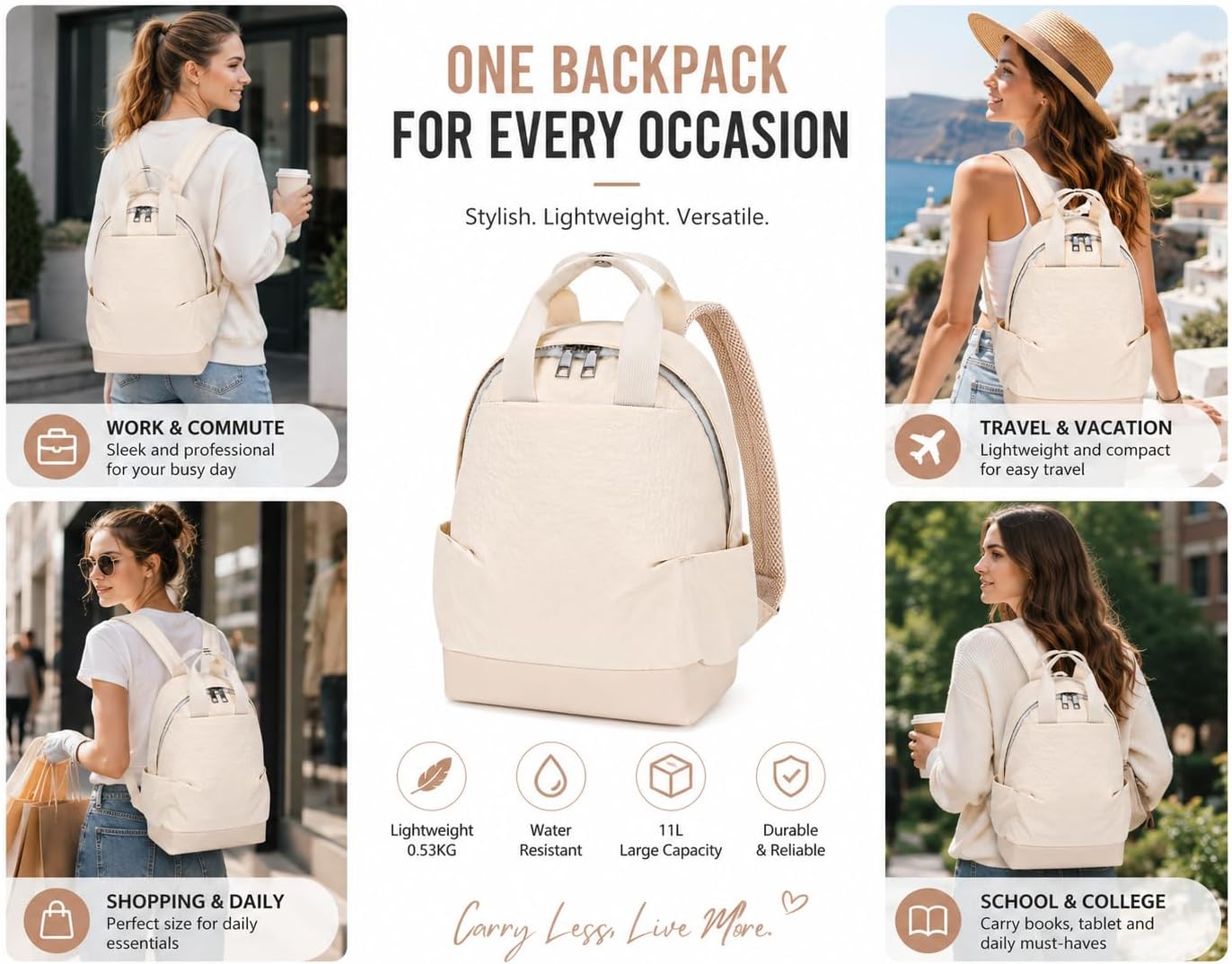 Backpack for Women Fashion Small Bookbag, Water Resistant Lightweight Nylon Daypack for Travel, Hiking & Daily Use image 5