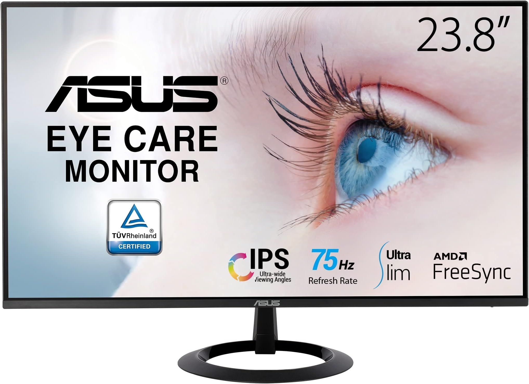 ASUS VZ24EHE Eye Care Monitor – 23.8 inch Full HD (1920 x 1080), IPS, 75Hz, Adaptive-Sync/FreeSync, HDMI, Low blue light, Flicker free, Ultra-slim