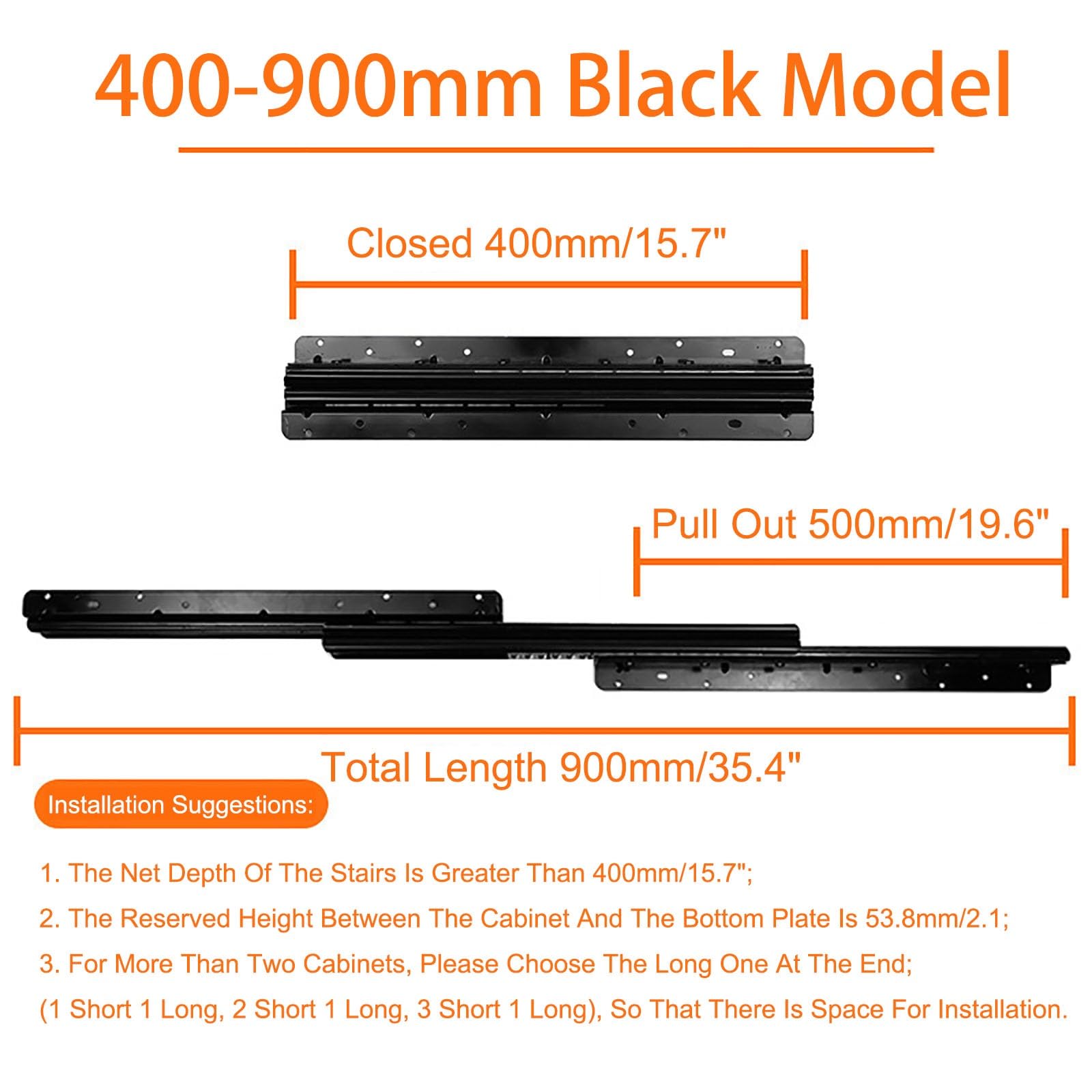 Guide per Cassetti, Guida Scorrevole Inferiore per Armadietti per Scale, Guida Scorrevole Inferiore Estesa a Tre Sezioni per Armadietti di Stoccaggio con Cuscinetto da 120 Kg(Black,16in Long)