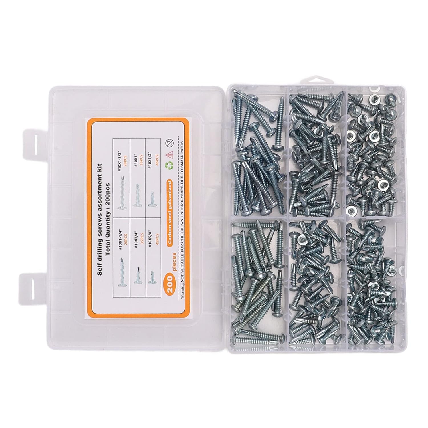 200PCS Round Head Cross Screws Self Drilling Blue White Zinc Carbon Steel Screw Set for Non Metal