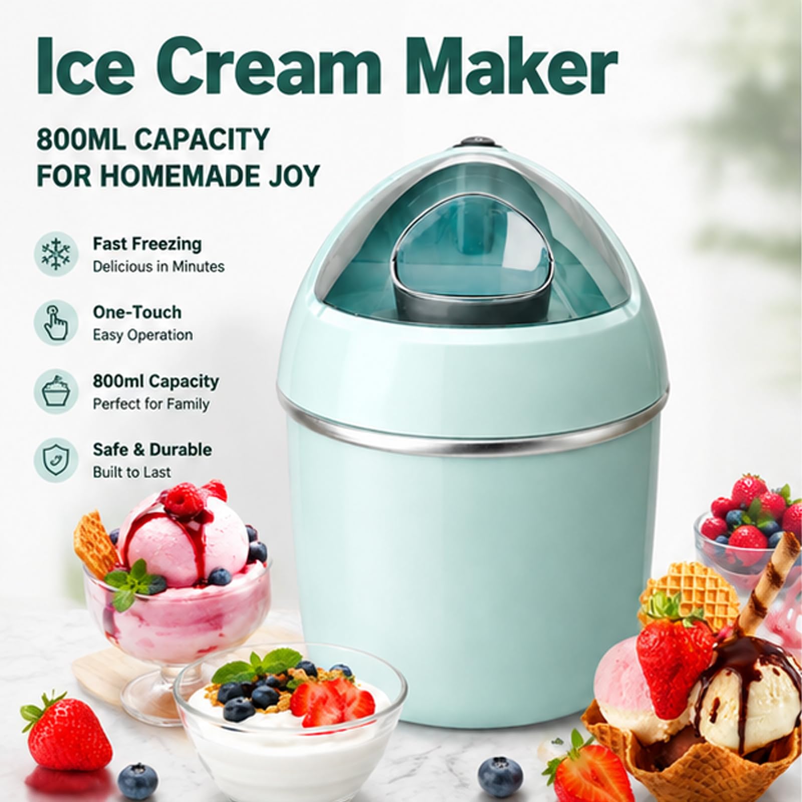 Machine à crème glacée, machine à dessert personnelle à une touche de 800 ml