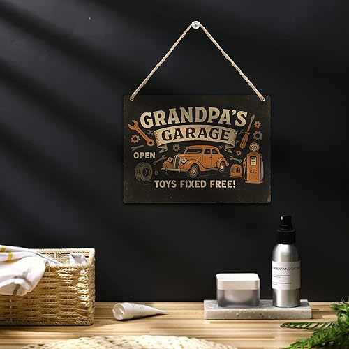 Miniatura 5 de Letrero colgante de regalos para abuelos, letreros retro para decoración de pared, regalos para el mejor abuelo papá, juguetes de garaje para