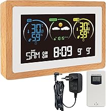 KETOTEK Wireless Weather Station with Sensor Outdoor Indoor Thermometer Digital Radio Controlled Clock DCF Hygrometer with Weather Forecast Alarm Clock Adjustable Backlight