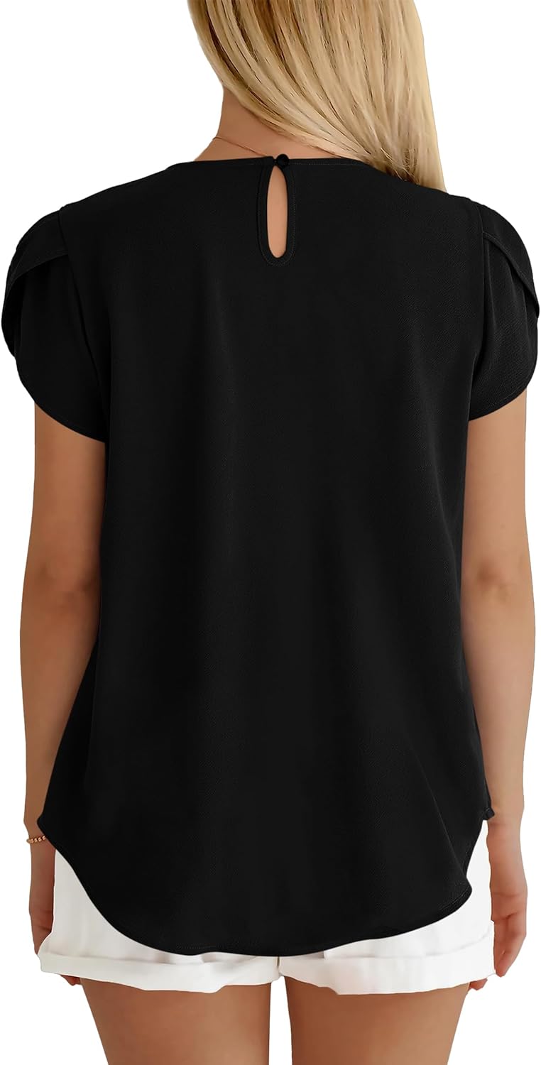 PRETTYGARDEN Women's Tops 2026 Casual Summer Round Neck Short Sleeve Basic Pleated Loose Fit Blouses Plain Tunic Shirts - Image 5