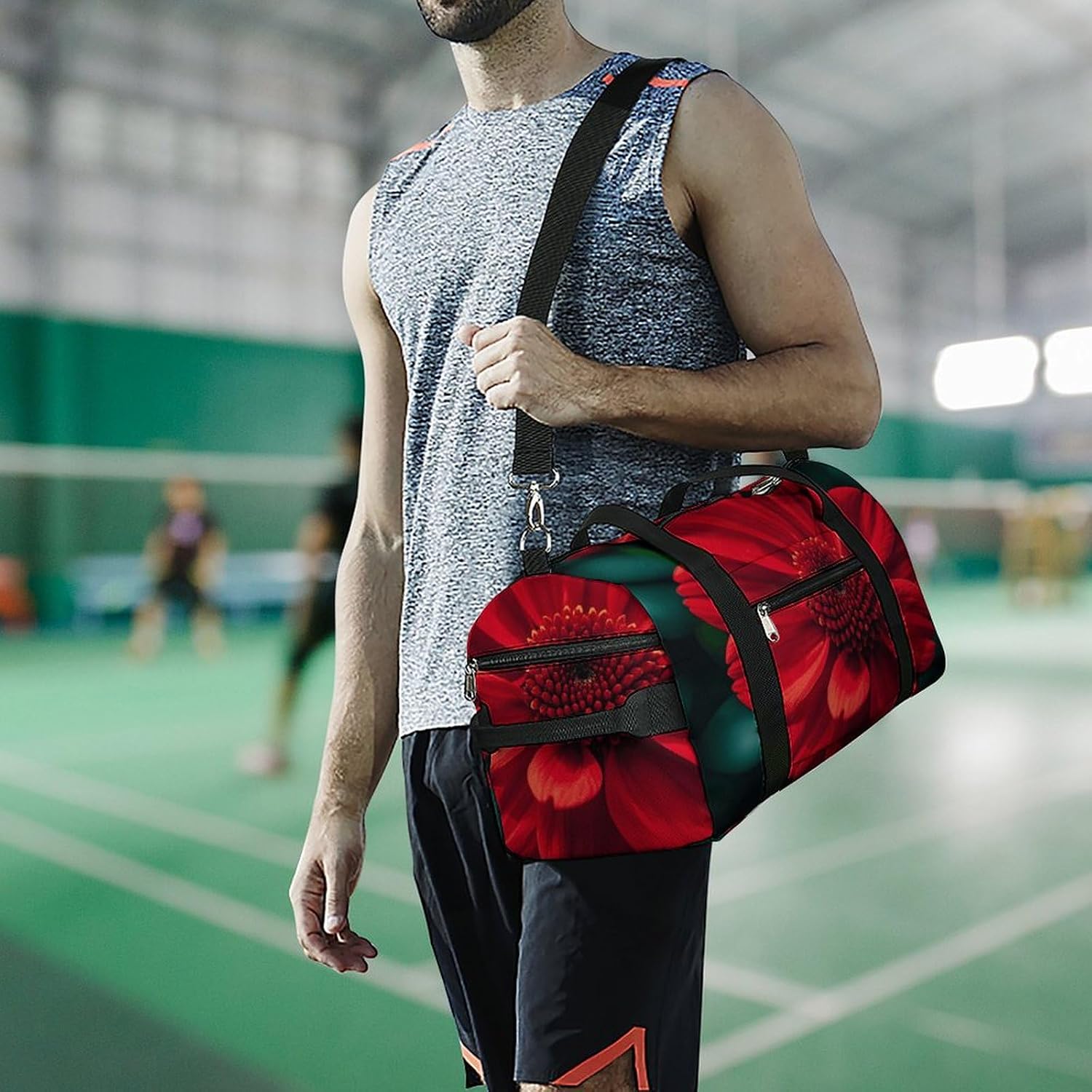 Gym Bag for Men Travel Duffle Bag Red Flower Tote Bag Weekender Duffel Bag Weekender Bag for Sports