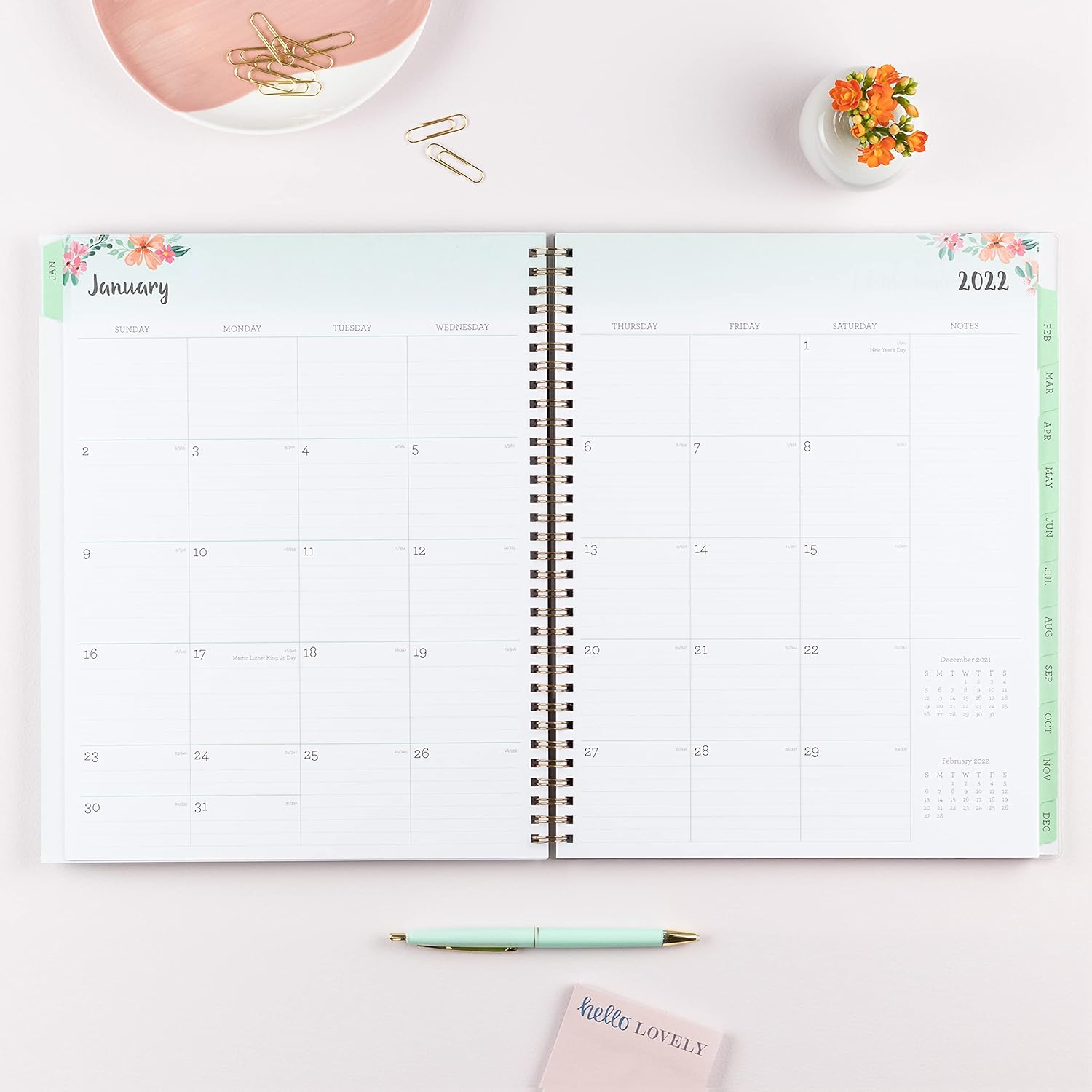 Blue Sky 2022 Weekly & Monthly Planner, 8.5" x 11", Frosted Flexible Cover, Wirebound, Laurel (135842) : Everything Else