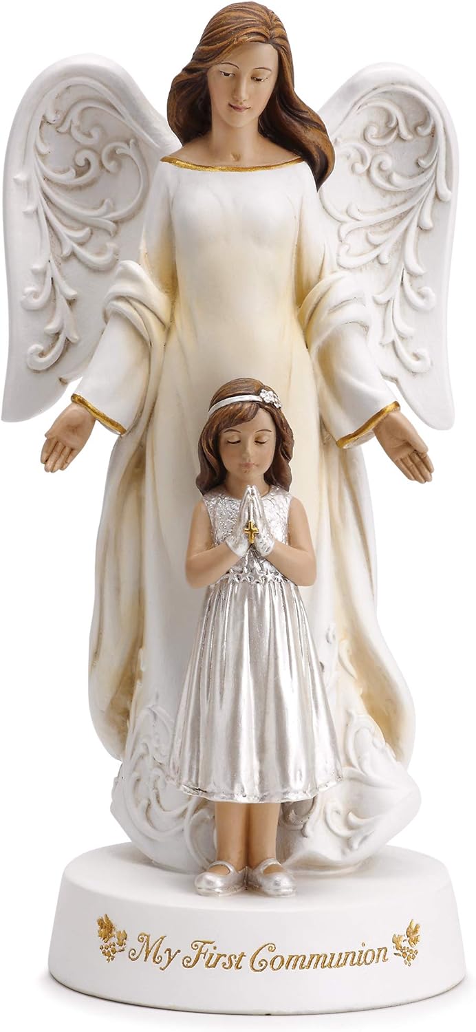 Joseph's Studio by Roman, 7.75" H Angel with Praying Girl First Communion Figure, “My First Communion” Statue, Resin and Stone Gift