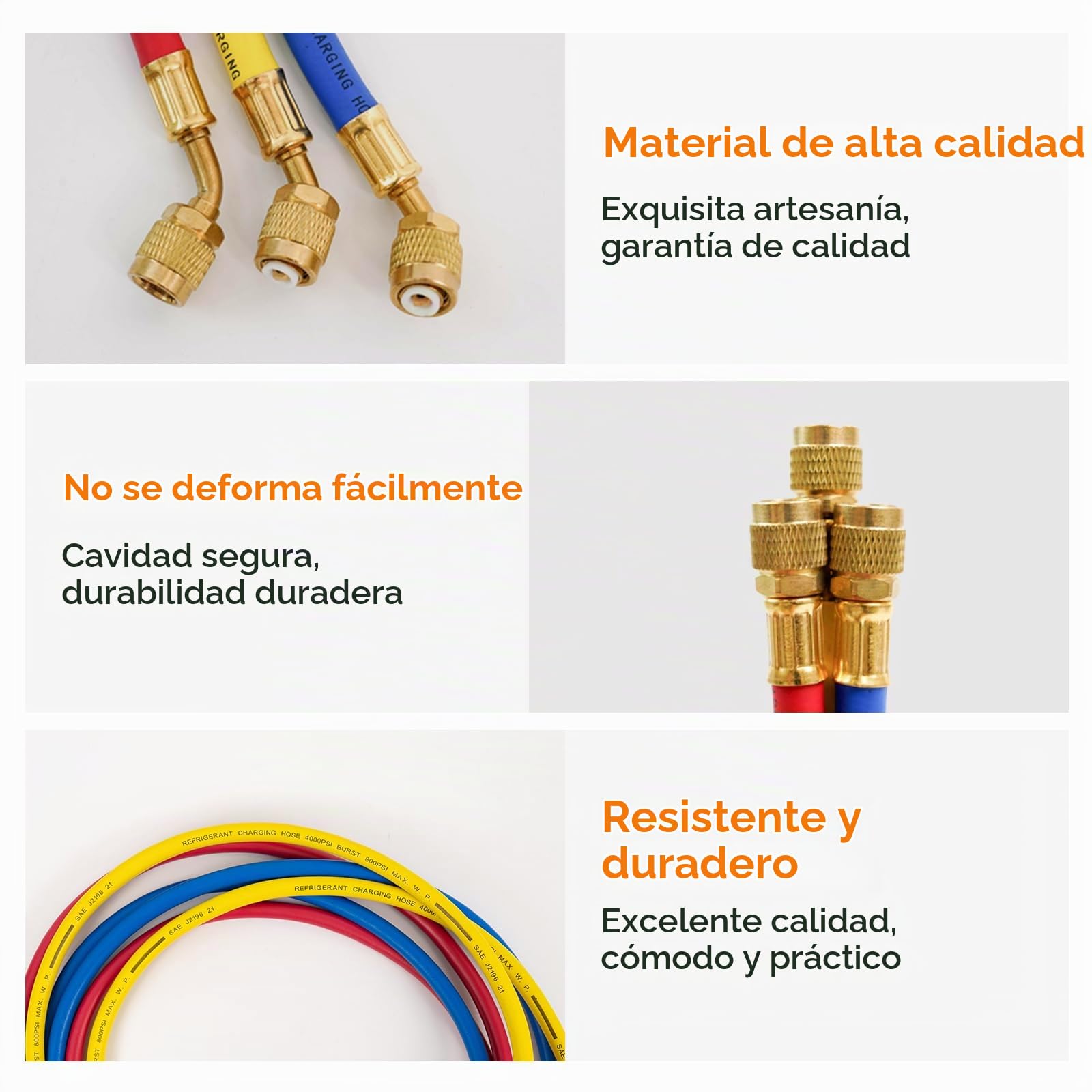 Elitech HVAC Tubo de llenado de refrigerante con refrigerante para R134a R12 R2 R502, adaptador de manguera de llenado de fluoruro de CA 1/4" SAE para coche aire acondicionado manguera de carga (3