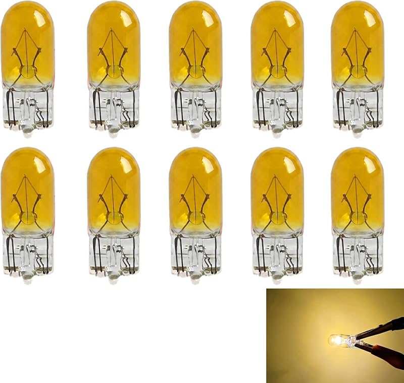 Lâmpada T10 tipo cunha YYTQP 12 V 5 W amarela para painel e sinalização automotiva – Pacote com 10 unidades