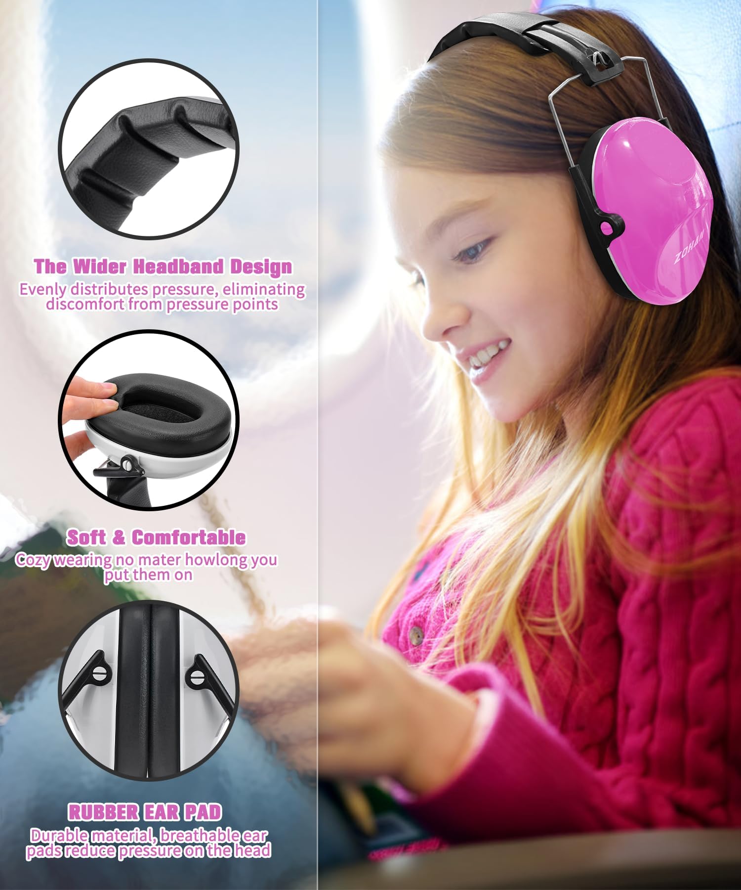 Kids Noise Canceling Headphones - Pink -3 Kids Noise Canceling Headphones - Pink -3