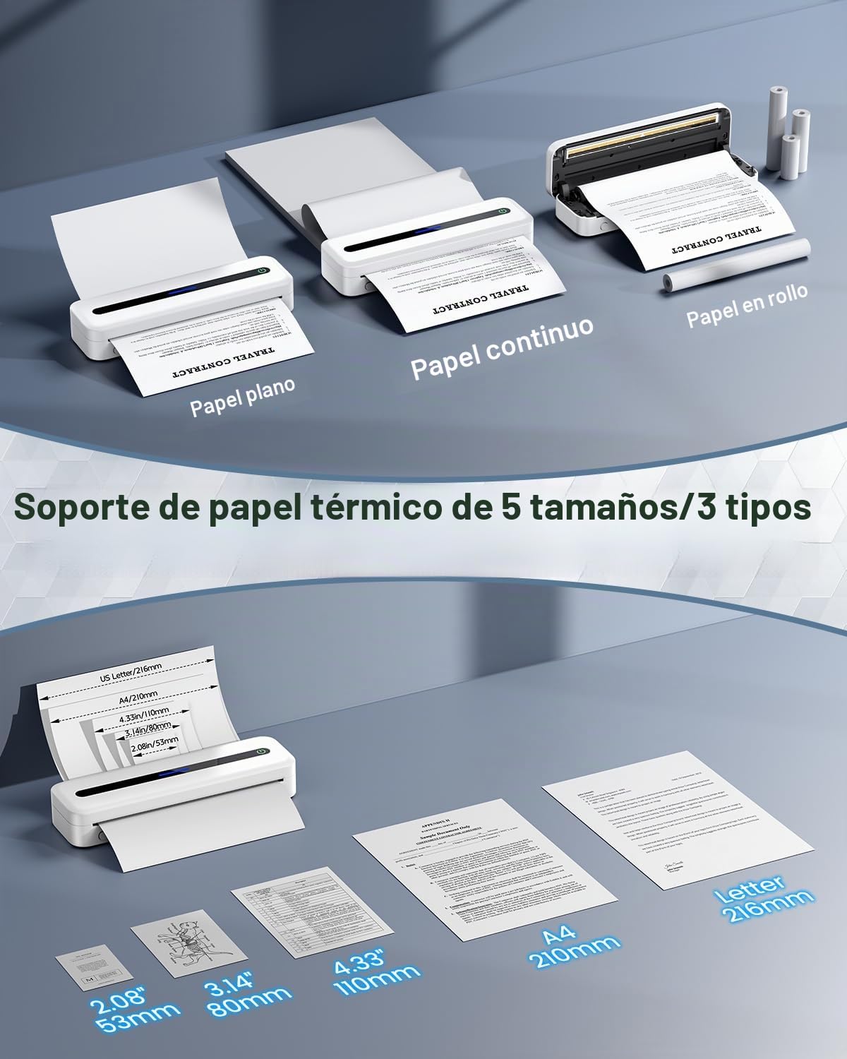 Impresora Térmica A4, M832 Impresora Portátil para Casa, Oficina, Estudio, Impresora Sin Tinta con Papel Térmico, Impresora Bluetooth Compatible con Teléfonos Móviles y Ordenadores