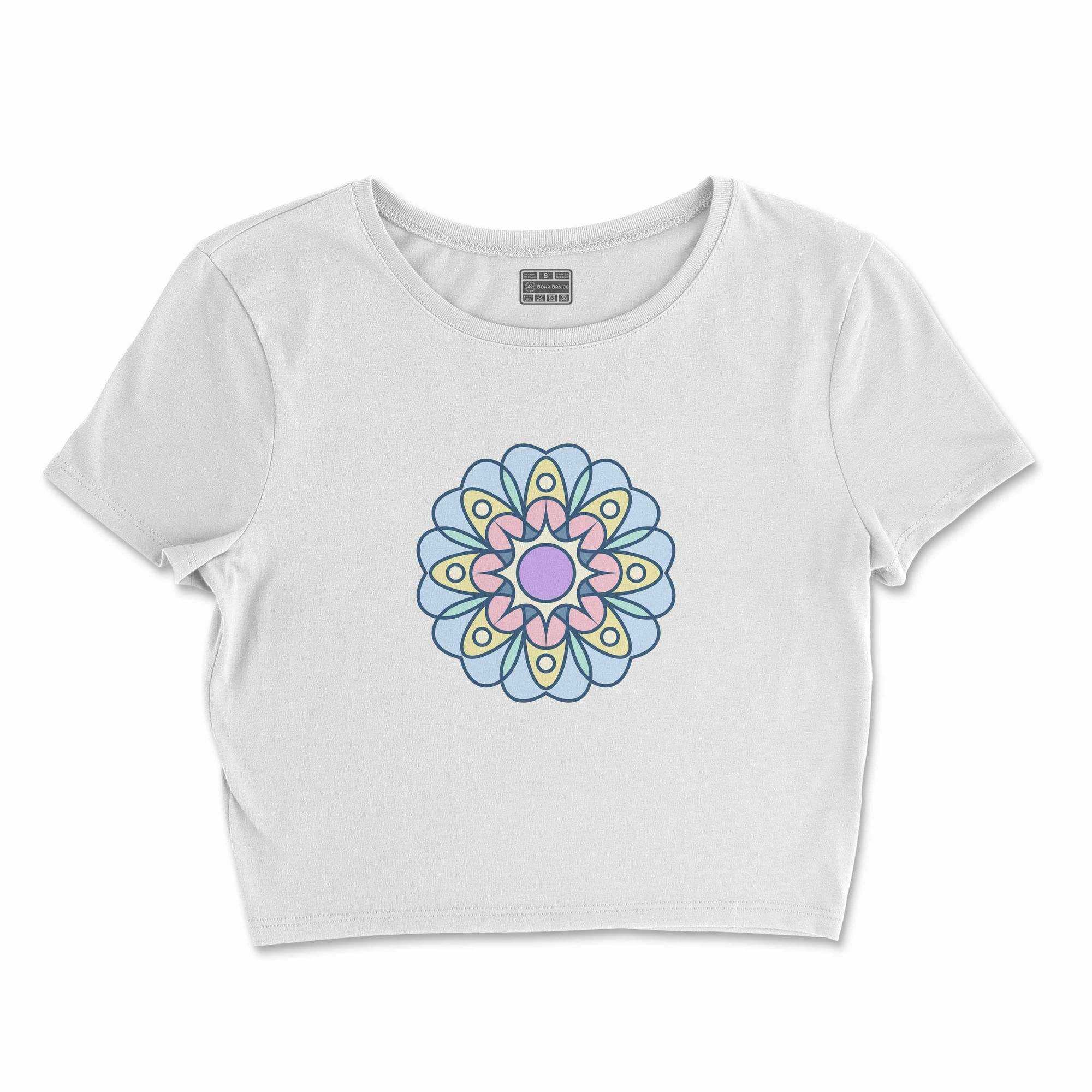 Bona Basics, Digitally Printed, Women's Basic Crop-Top,%100 Cotton, White, Casual, Women's Tops, Size: S
