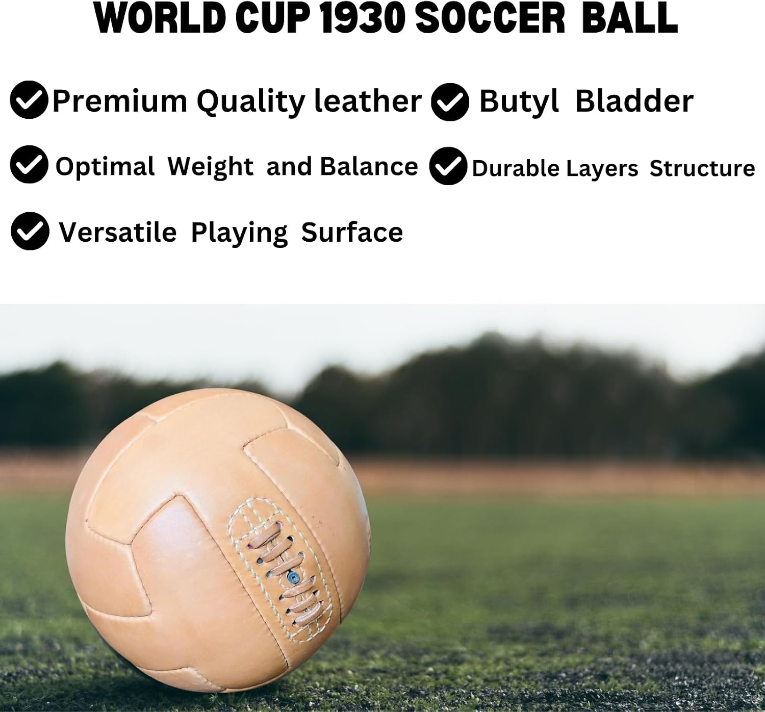 World Cup 1930 Model 2st Half Final Match Football Famous Leather Soccer Ball Official Size 5 Replica, Best for Youth & Adult, Collectable & Historical Gift for Soccer for Fans