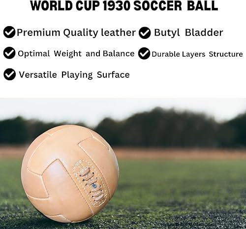 Vista 3 de Copa del Mundo 1930 Modelo 2.ª mitad de final de fútbol de cuero famoso balón de fútbol de cuero tamaño oficial 5 réplica, mejor para jóvenes