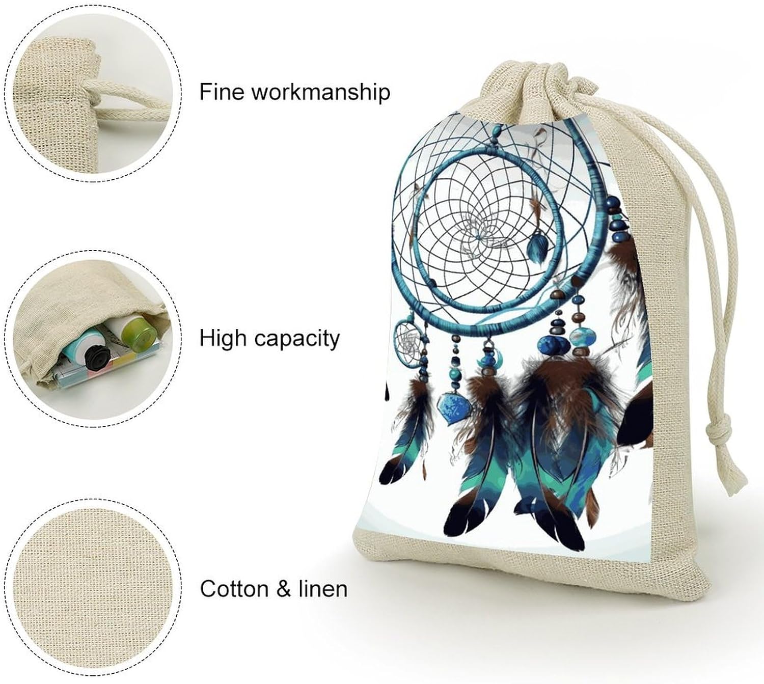 8 Pack Muslin Drawstring Bags 5x7 in Cotton Linen Burlap Bag Reusable Breathable Fabric Native American Dream Catcher Gift Pouches for Jewelry Party Favors Wedding Christmas DIY Craft Storage