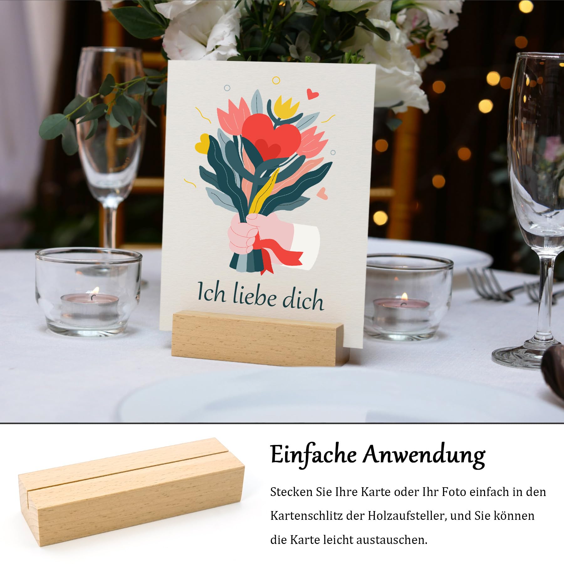 Porte-Photos En Bois SGERUFZ - Support Hêtre Naturel 10,5cm | Pour Cartes Et Photos