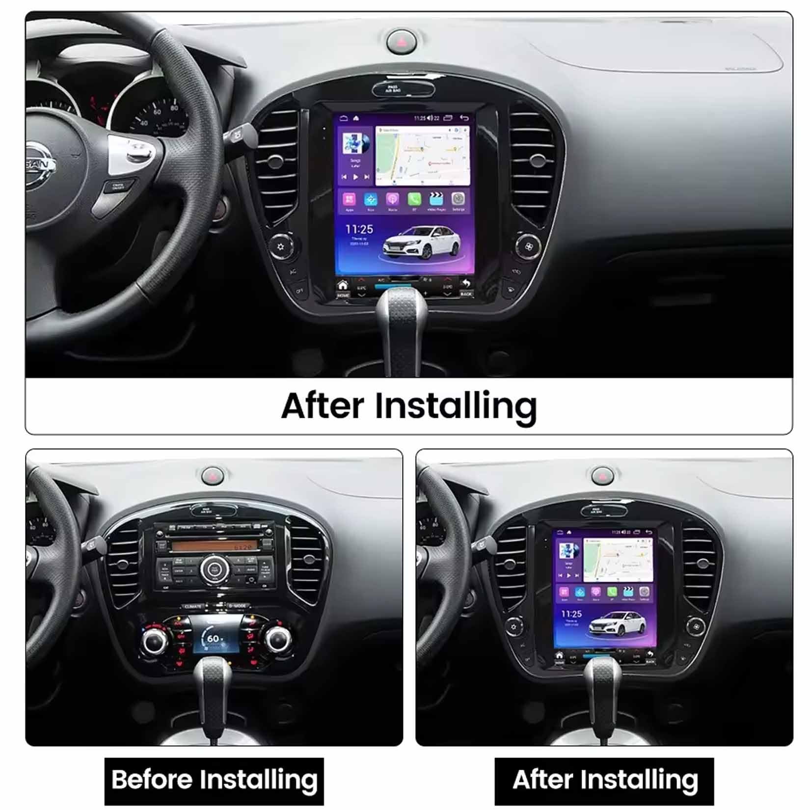 9.7'' Android 14 Autoradio Doppio DIN per Nissan Juke 2011-2019 con CarPlay senza fili Bluetooth GPS navigazione Comandi al volante Telecamera Posteriore(F5 (8+256G))