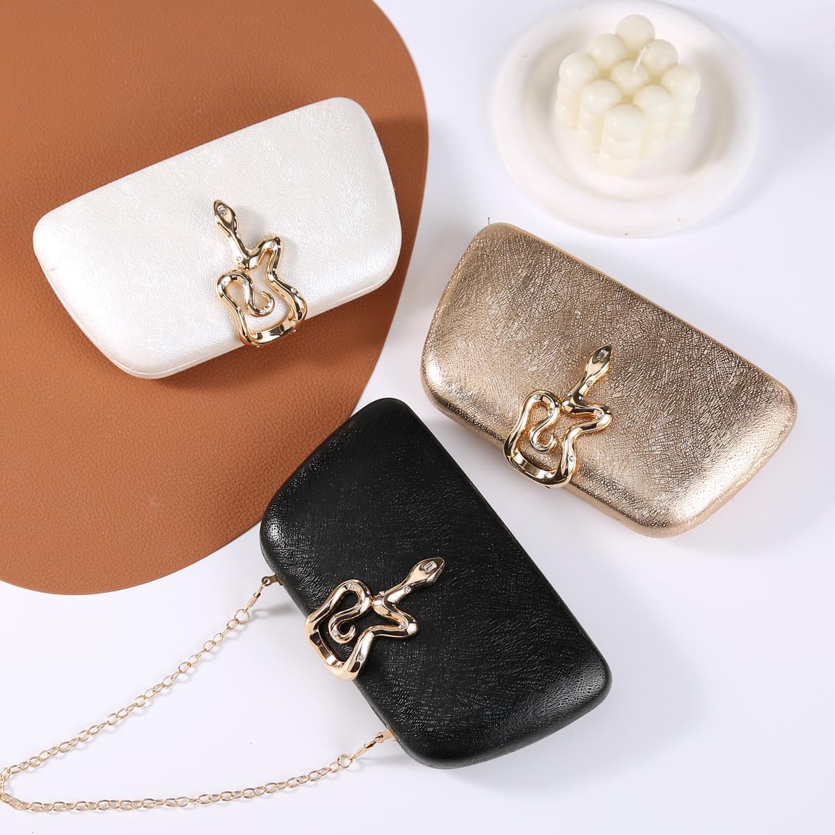 Dreubea Womens Clutch Bag with Elegant Snake Accent - Stylish & Chic Evening Purse