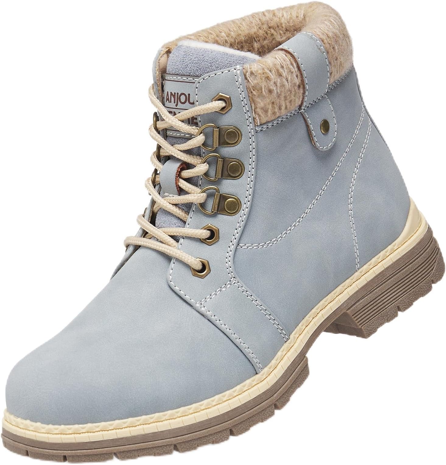ANJOUFEMME Casual Winter Hiking Boots For Women - Womens Outdoor Snow Ankle Boots Waterproof Lightweight Lace up Fur Lined Walking Hiking Shoes
