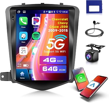 4G 64G Android Car Stereo for Chevrolet Cruze J300 2009-2014 with Wireless Carplay Android Auto Radio, 9.7 Touchscreen Head Unit GPS Mirror Link Bluetooth WiFi FM/RDS EQ Backup Camera SWC