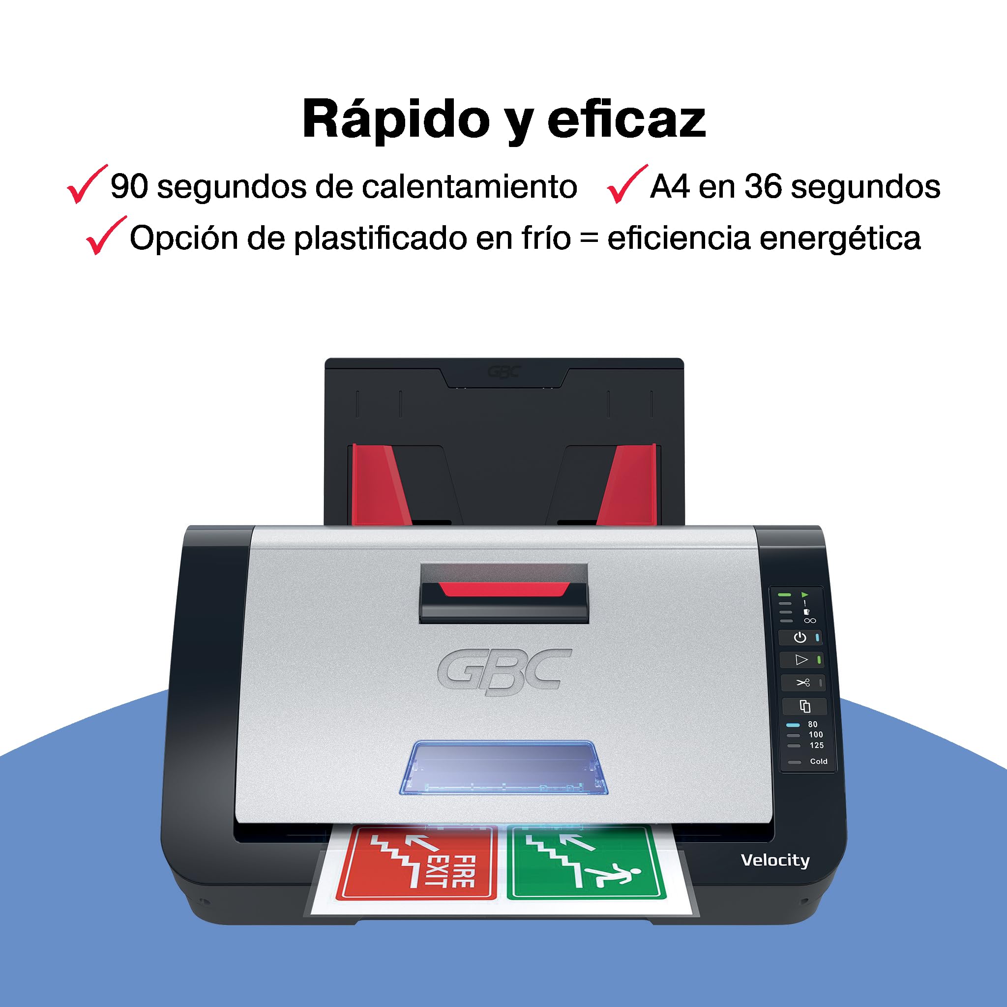 GBC Plastificadora Velocity Automática A4 - Máquina Plastificadora de Escritorio con Alineación y Corte Automático, Calentamiento y Ciclo Rápidos - Incluye Rollo Inicial 80 Micras - 42,5 x 23,5 x 34cm