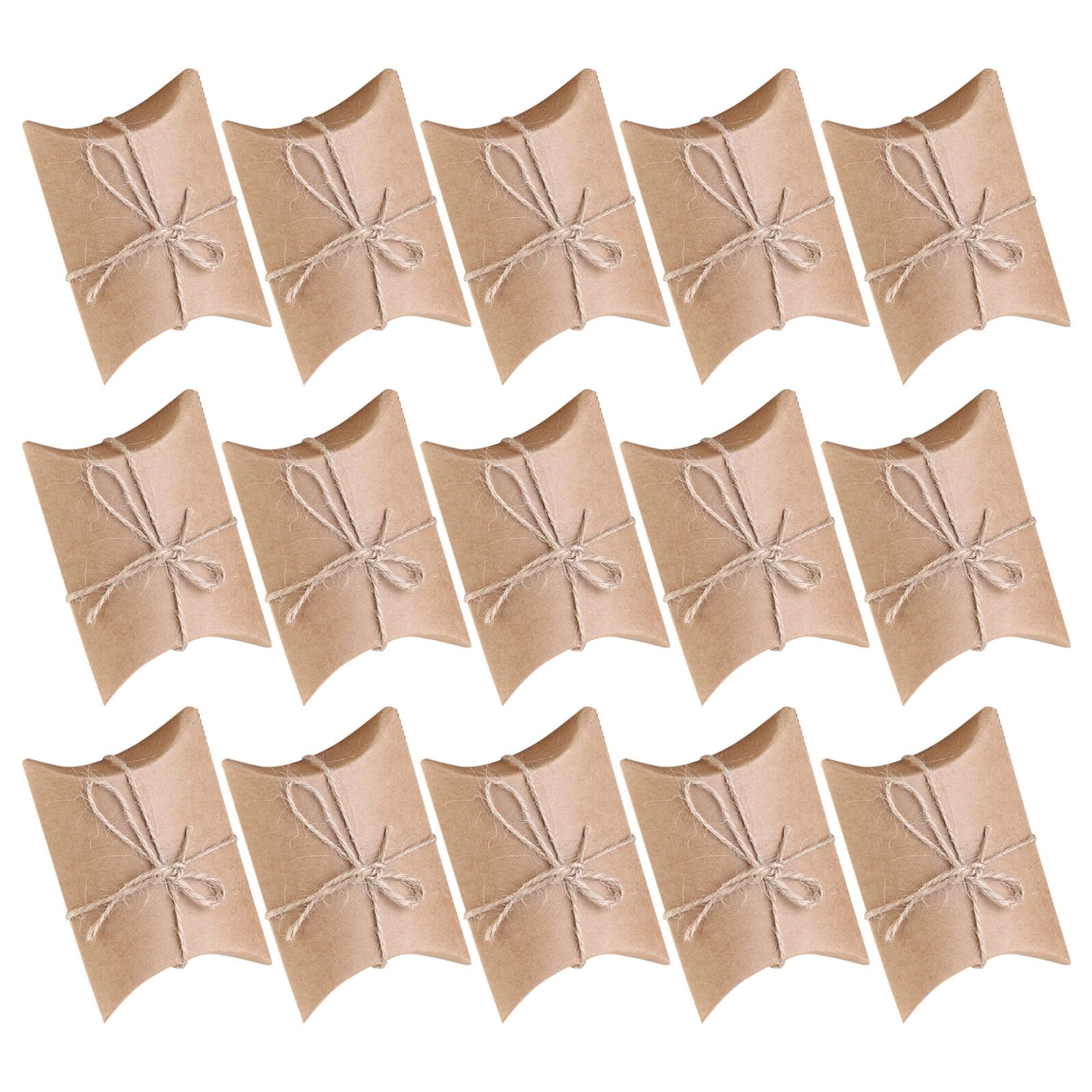 SOPOTUTU Kraftpapier Kissenboxen 150 Stück mit Juteschnur Kleine Geschenkboxen in Kissenform Braune Bonbonschachteln für Hochzeit Party und Gastgeschenke