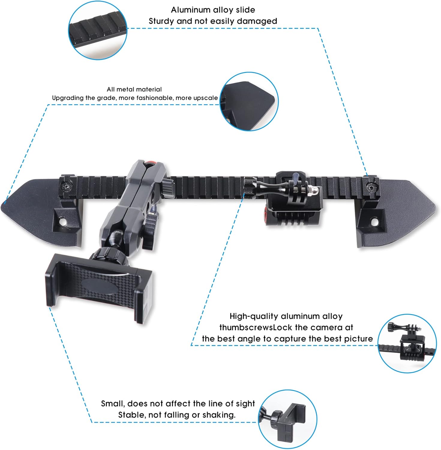 JL Phone Mount Action Camera Mount for Jeep, Dash Phone Holder for 2018-2023 Jeep Wrangler 4XE Jeep Gladiator JT Accessories, Fit 8.4" Screen, 360° Adjustable Cell Phone Holder for NATO Rail