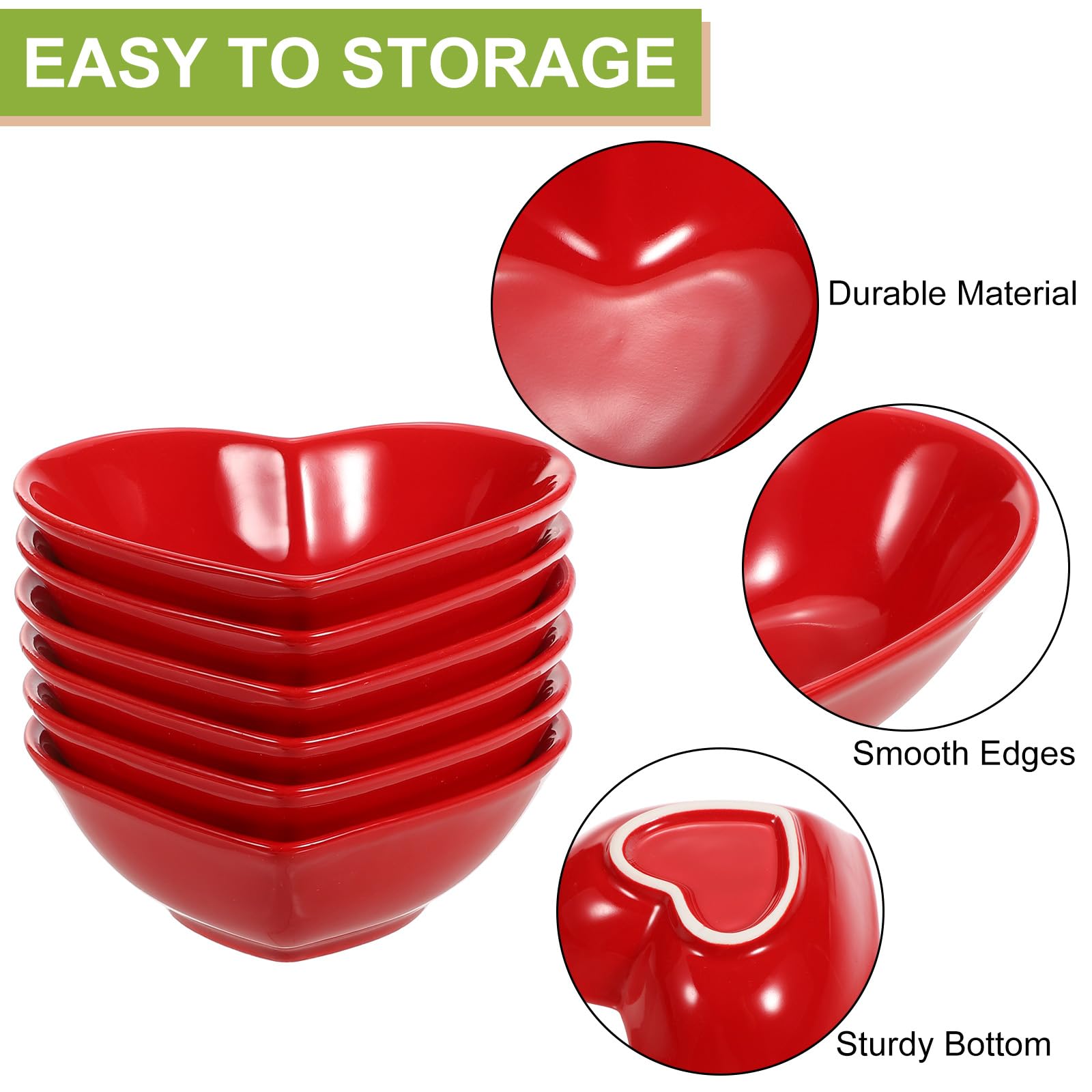 QUARKZMAN Platillo Cerámico En Forma De Corazón Rojo, Juego De 6 Platos De Porcelana De 5", Mini Platos Para Aperitivos Y Salsas Para Cocina Hogar Bodas Fiestas Restaurantes