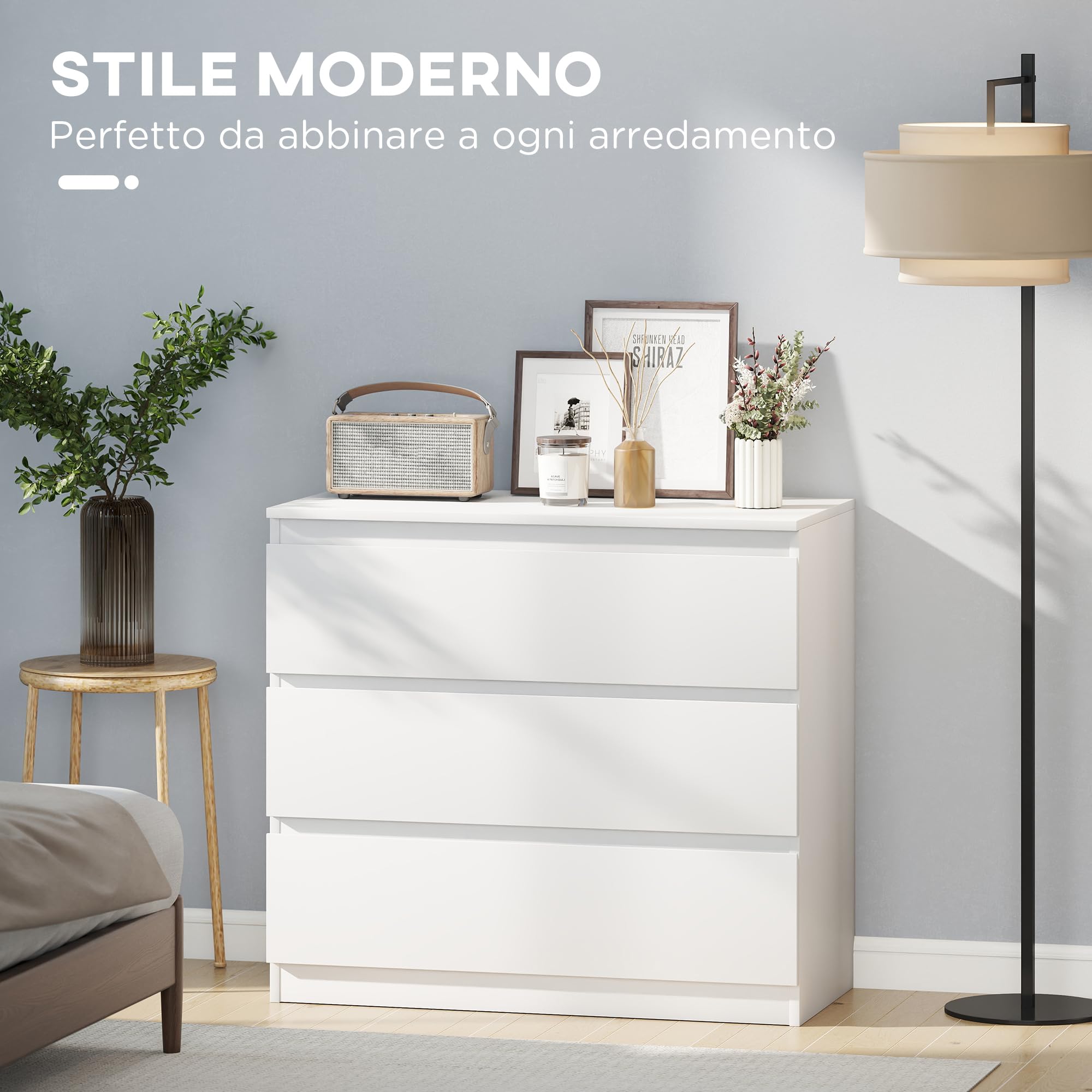 HOMCOM Cassettiera Camera da Letto 3 Cassetti, Como Camera da Letto in Legno Senza Maniglie, Cassettiera Salvaspazio per Ingresso, Soggiorno, Sala da Pranzo e Corridoio, 80x39x73 cm, Bianco