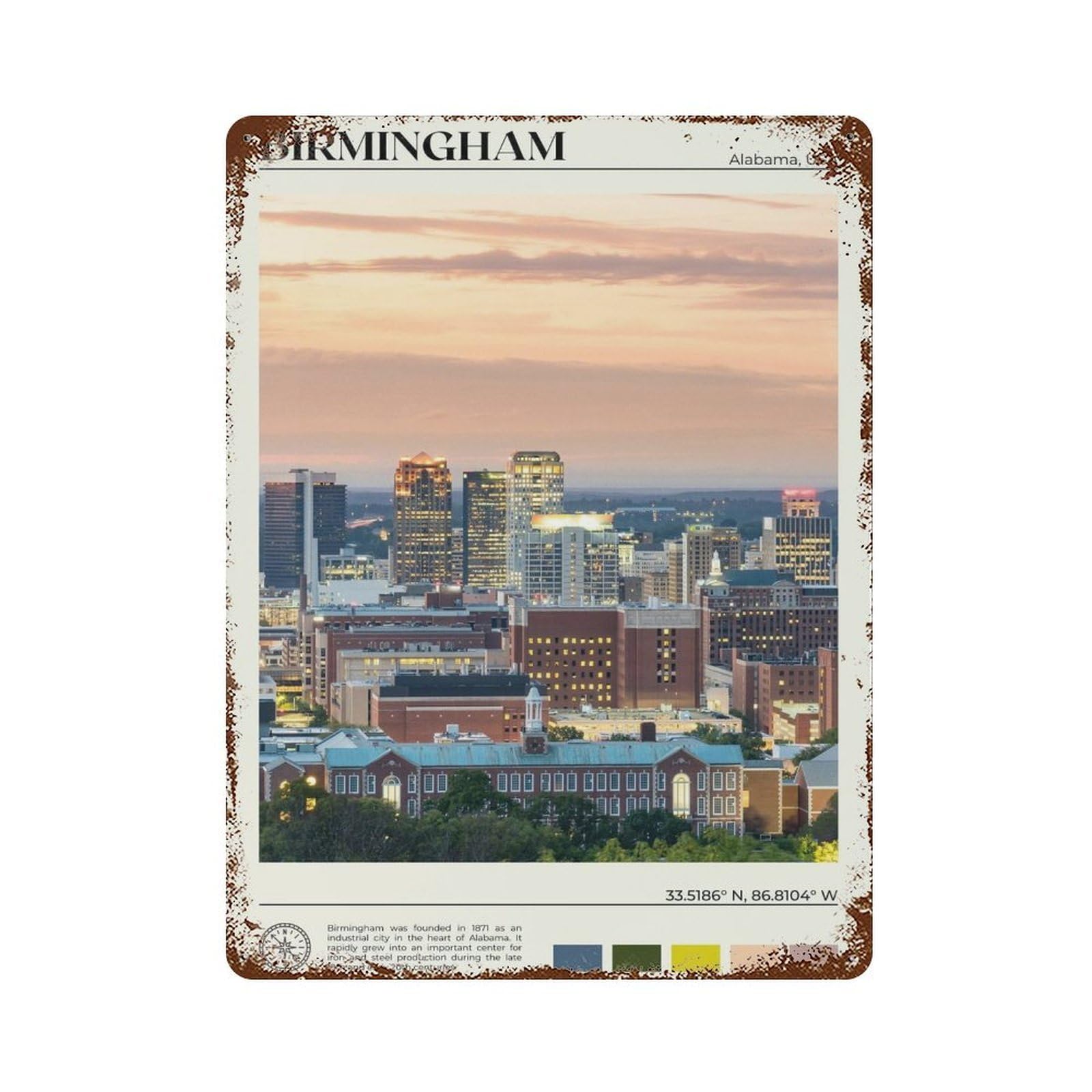 xiaoxiaoshen Real Photo Birmingham Alabama USA Wall Decor Art Metal Tin Poster Modern Home Decor Art Home Bar Shop Decorations Vintage Sign 40x30cm