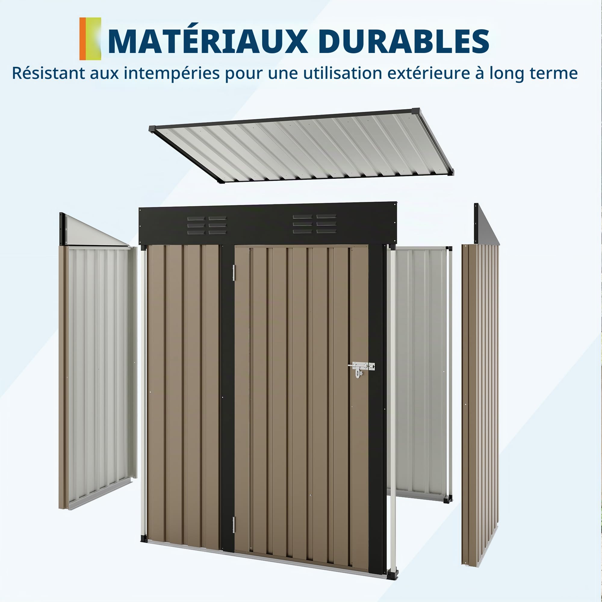 Abri de Jardin en métal 152x90x183 cm (5x3 ft) - Marron