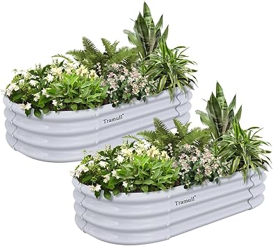 2 Pack 4x2x1ft Galvanized Raised Garden Bed Kit Oval Metal Ground Planter Box Outdoor Bottomless Planter Raised Beds for Vegetables Flowers Herbs Fruits, Gray