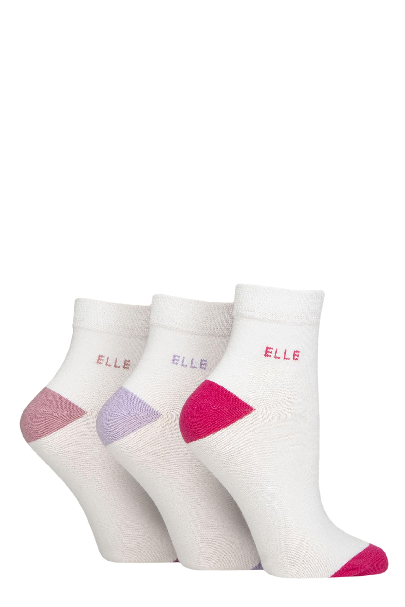 ELLE Ladies Cotton Anklet Socks - Soft, Short, Plain, Striped & Patterned with Hand Linked Toes Multipack of 3 Size 4-8 (UK, Numeric, 4, 8, Regular, Regular, White/Pink Contrast)