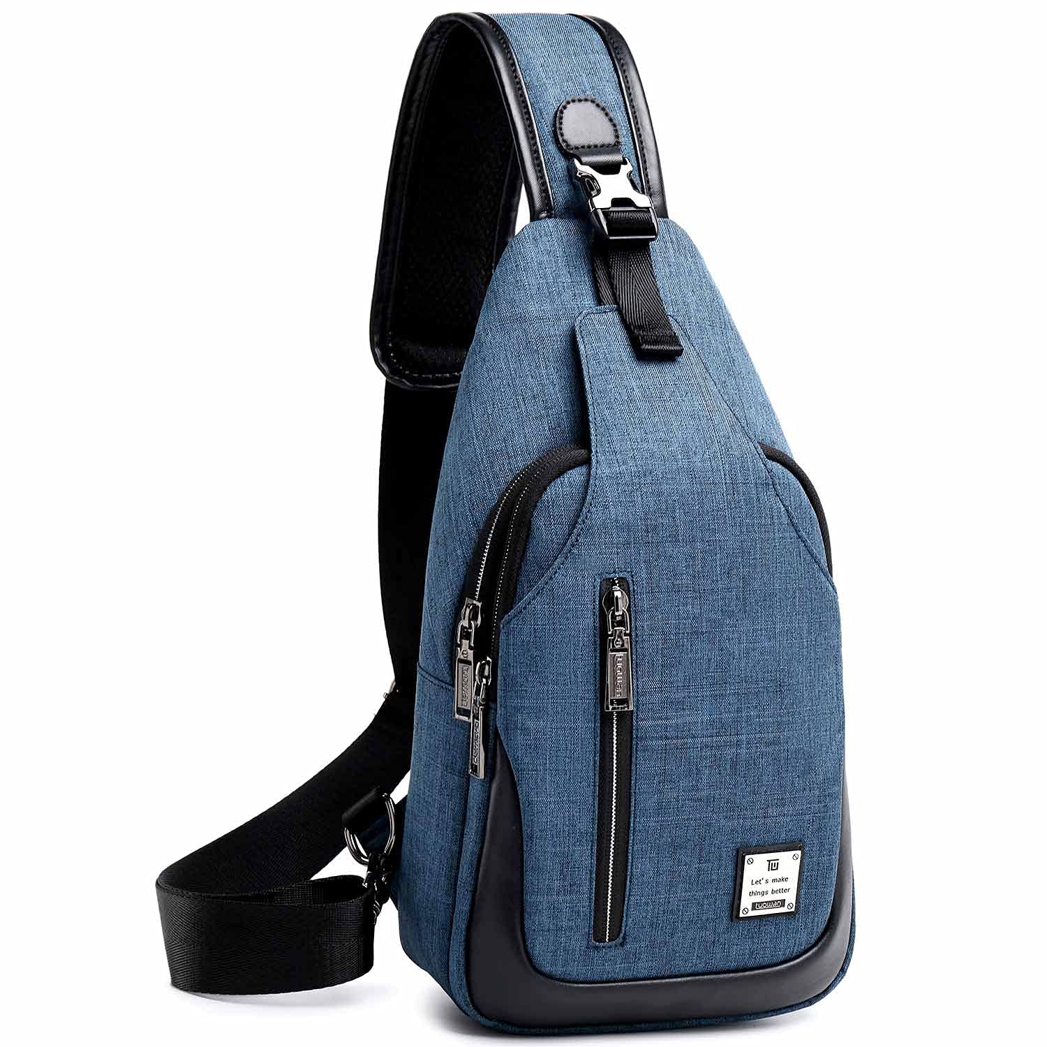 tuowan Small Sling Bag Crossbody Backpack Over the Shoulder Bag for Men Women Travel Outdoors, Lightweight Sling Chest Pack (Large, Blue)