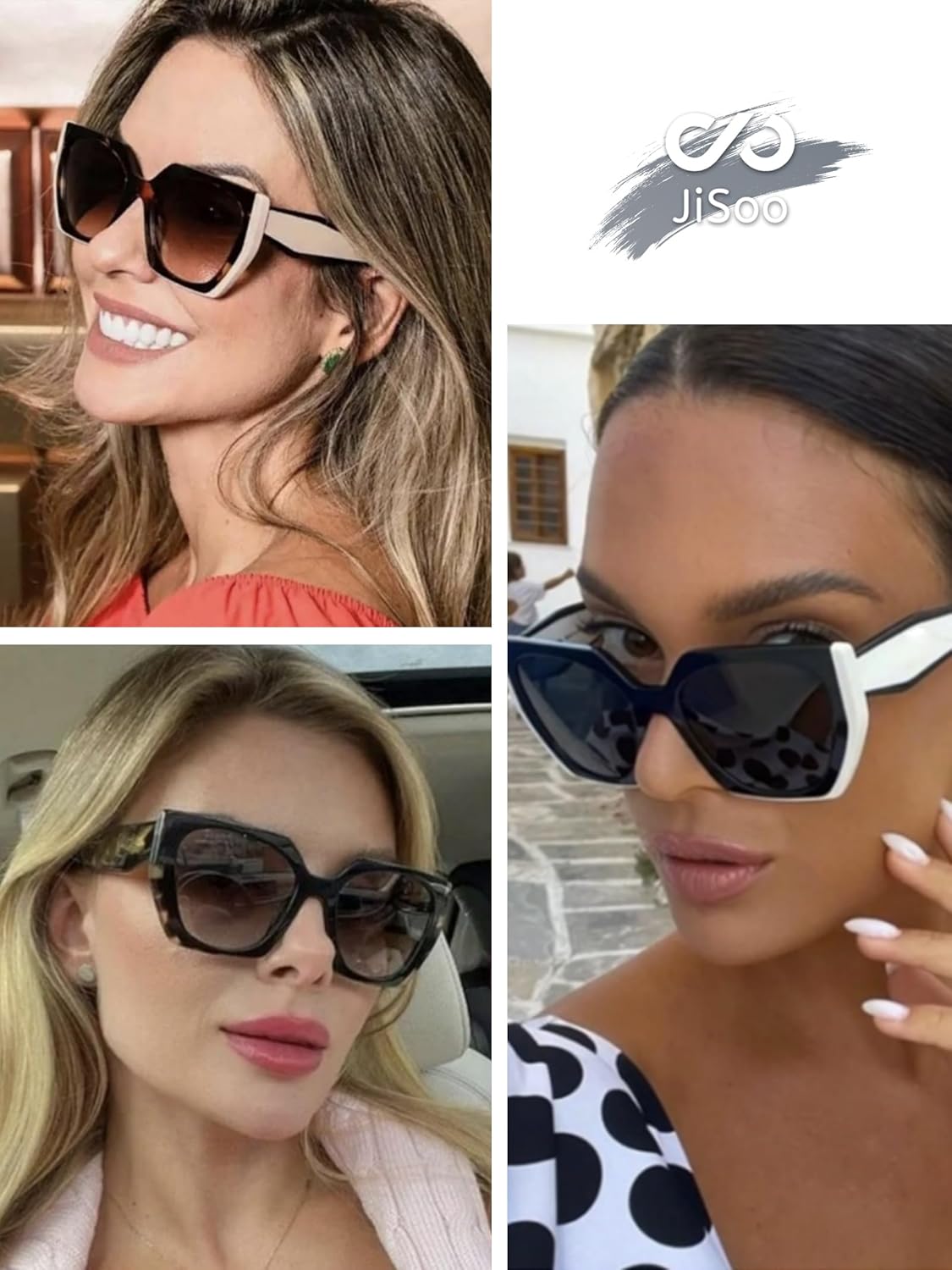 JiSoo Oversized Cat Eye Sunglasses for Women, Big Sunglasses for Women Oversized, Trendy Square Cateye Sun Glasses - Image 2