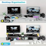 Pygocereri Supporto per doppio monitor, accessori da scrivania in metallo con cassetto e 2 portapenne, lunghezza e angolazione regolabili, supporto per monitor del computer per schermo, computer - 2