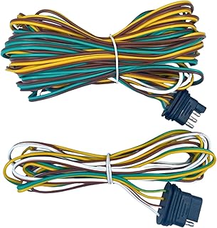 EXERAUO Trailer Light Wiring Kit, 36ft Wiring Harness with 4 Way Flat, Waterproof 18 Gauge 4 Pin Wiring Kit for Utility Trailer, Marine, Boat Trailer