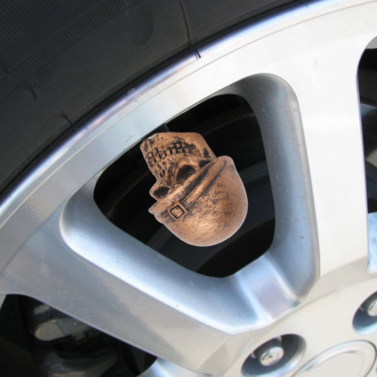 Cappucci per Valvole, 4 Pezzi/set Coprivalvole per Pneumatici con Teschio con Anello in Gomma, Tappi per Valvole per Pneumatici con Teschio Copricerchi per Pneumatici per Auto