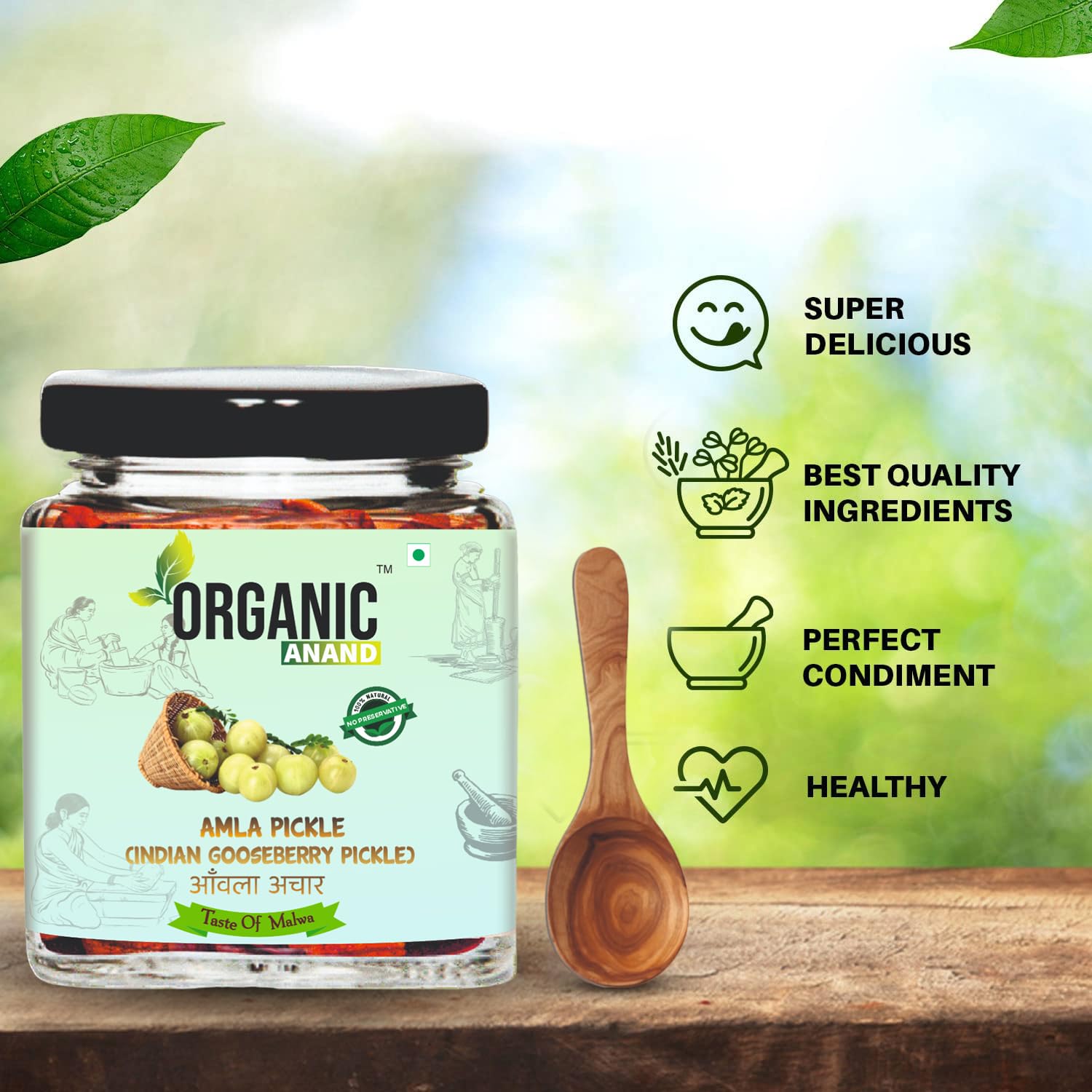 Organic Anand Homemade Amla Pickle 250gm Traditional Indian Gooseberry Ka Achaar with Neemwood Spoon Flavourful, Delicious Taste - Image 7 thumbnail