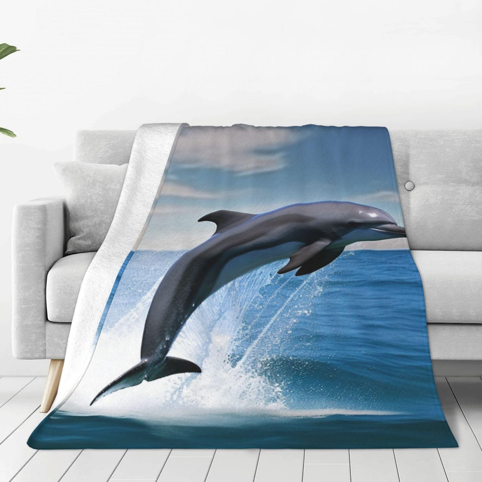 Couverture en flanelle dauphins sautants 152x127 cm pour chambre