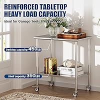 Vista 2 de Mesa de trabajo de acero inoxidable con ruedas, mesa de preparación de cocina NSF de 24 x 36 pulgadas con estante inferior ajustable