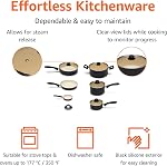 Amazon Basics 11-Piece Ceramic Non-Stick Pots and Pans Set, Dishwasher & Oven Safe, Non-Toxic, Easy Clean, Black/Cream