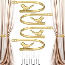 4 Pcs Metal Gold Curtain Holdbacks Farmhouse Decorative Window Curtain Holdbacks with Screws for Draperies Cottage Finish Living Room Office Gold,Bird